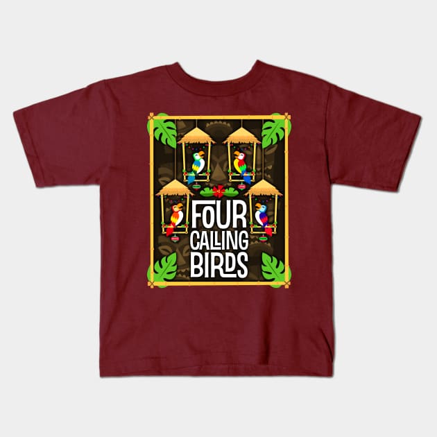 Four Calling Birds Kids T-Shirt by onarolltees